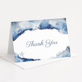 Waterverf Indigo Ocean Nautische Douche Verjaardag Bedankkaart