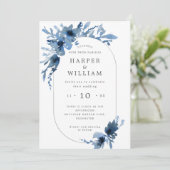 Waterverf indigoblauw floraal langwerpig lijst kaart (Staand voorkant)