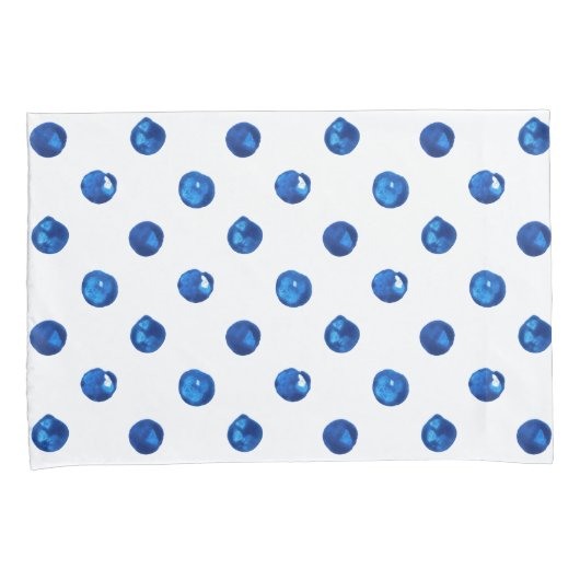 Waterverf indigoblauw pokadots patroon kussensloop (Voorkant-Rechts)