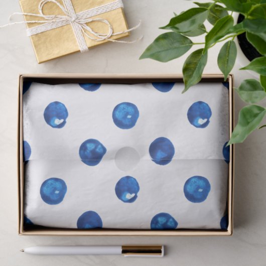 Waterverf indigoblauw pokadots patroon tissuepapier (Geschenk)