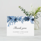 Waterverf indigoblauwe bloemen dank u voor uw opme kaart (Staand voorkant)