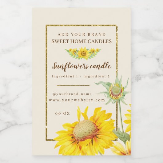 Waterverf-ingrediënten voor bijtende gele zonneblo voedselcontainer etiket (Enkel label)