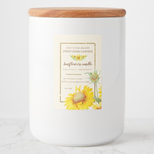 Waterverf-ingrediënten voor bijtende gele zonneblo voedselcontainer etiket (Voorkant)