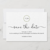 Waterverf Initiaal Monogram Save the Date Kaart (Voorkant)