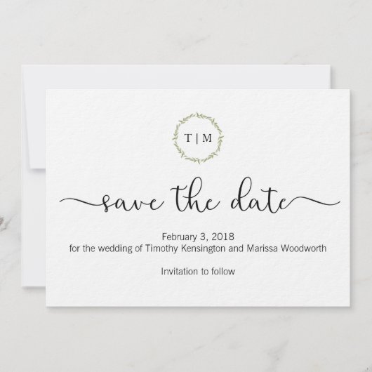 Waterverf Initiaal Monogram Save the Date Kaart (Voorkant)