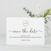 Waterverf Initiaal Monogram Save the Date Kaart (Staand voorkant)