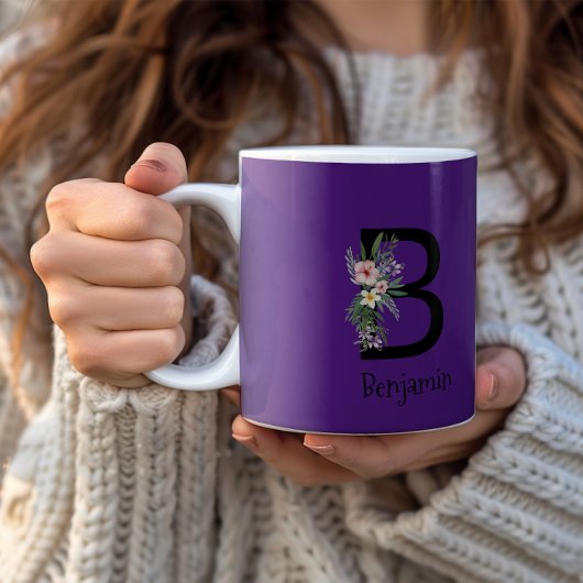 Waterverf initiaal paarse koffie mok