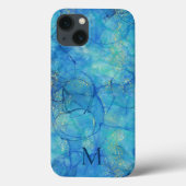 Waterverf Ink Blue & Gold + Monogram Case-Mate iPhone Case (Achterkant)