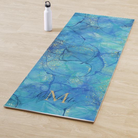 Waterverf Ink Blue & Gold - Monogram + naam Yogamat (In situ)