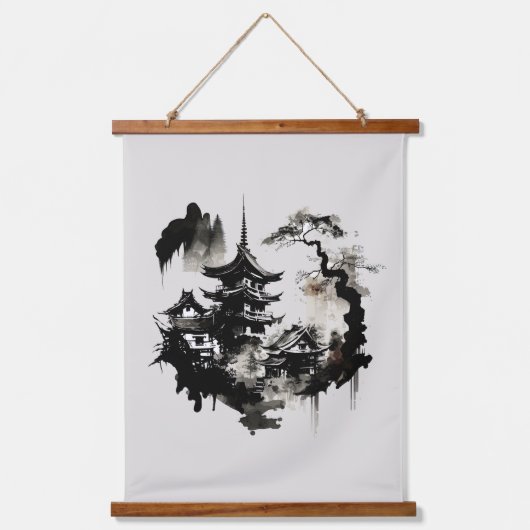Waterverf Ink Japans dorp Aziatisch Hangend Wandkleed (Voorkant)