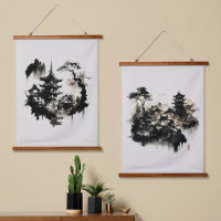 Waterverf Ink Japans dorp Aziatisch
