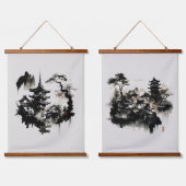 Waterverf Ink Japans dorp Aziatisch Hangend Wandkleed (Dubbel)