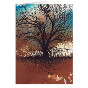 Waterverf Inked Tree Landscape Autumn Art