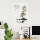 Waterverf Inkt Schilderen van zwarte boom & Quote Poster (Thuiskantoor)
