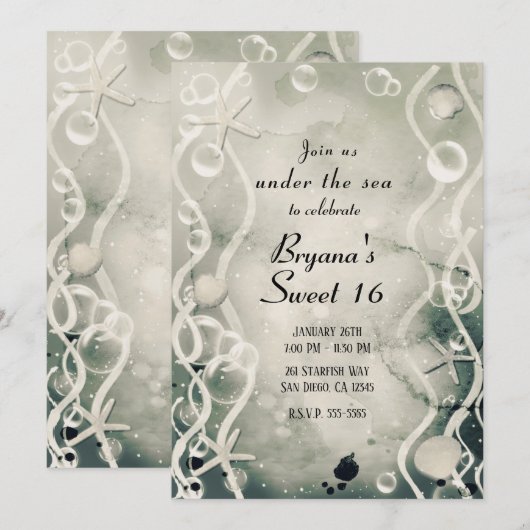 Waterverf Inkt Splash Pearl Grey Onder Zee Sweet Kaart (Voorkant / Achterkant)