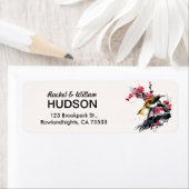 Waterverf & Inkt Tortelduifjes Bloemen Bruiloft Ad Etiket (Insitu)