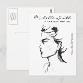 Waterverf inkt zwart-wit vrouwenmake-up briefkaart (Voorkant / Achterkant)
