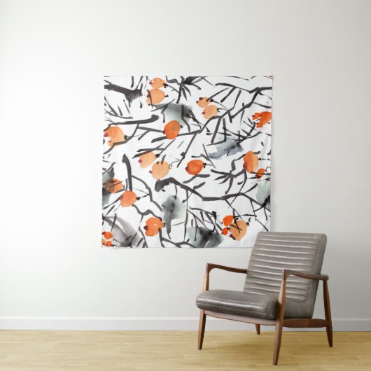 Waterverf Inktbessen bladeren illustratie Wandkleed (In Situ (horizontaal))