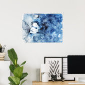 Waterverf inktportret van de vrouw, schilderen poster (Thuiskantoor)