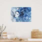 Waterverf inktportret van de vrouw, schilderen poster (Keuken)