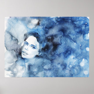 Waterverf inktportret van de vrouw, schilderen poster