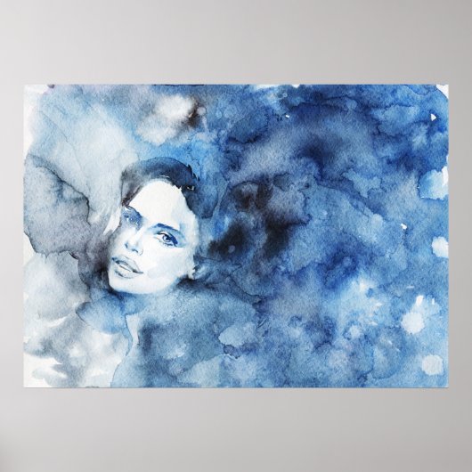 Waterverf inktportret van de vrouw, schilderen poster (Voorkant)