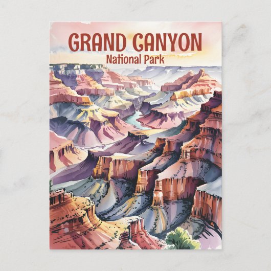 Waterverf Inktschets van de Grand Canyon South Rim Briefkaart (Voorkant)