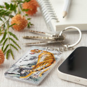 Waterverf inktvis van tijger met roestoosterse chi sleutelhanger (Voorkant Rechts)
