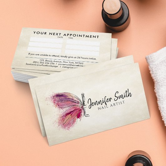 Waterverf inktvlinder - nagelkunstenaar visitekaartje