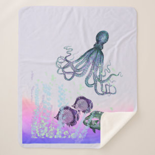 Waterverf Insea Octopus Fish Zee Ocean Life Sherpa Deken