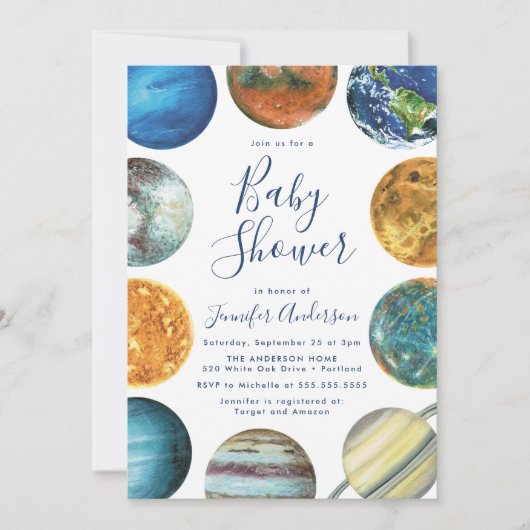 Waterverf-installaties ZonnesysteemBaby shower Kaart (Voorkant)