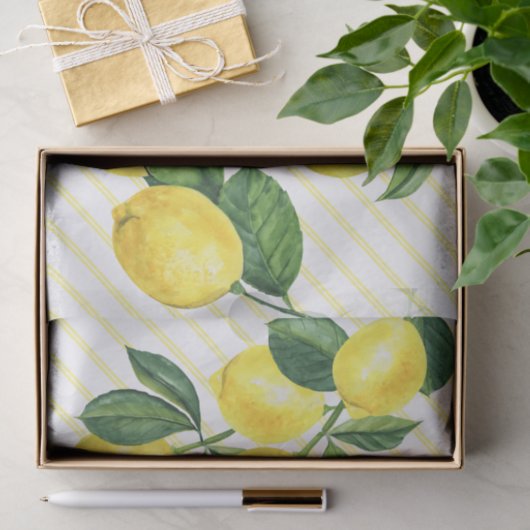 Waterverf-instripes voor citroenen, vers rustig tissuepapier (Geschenk)