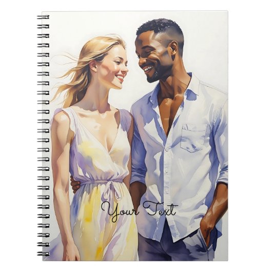 Waterverf interraciale paar kunst zomerportret notitieboek (Voorkant)