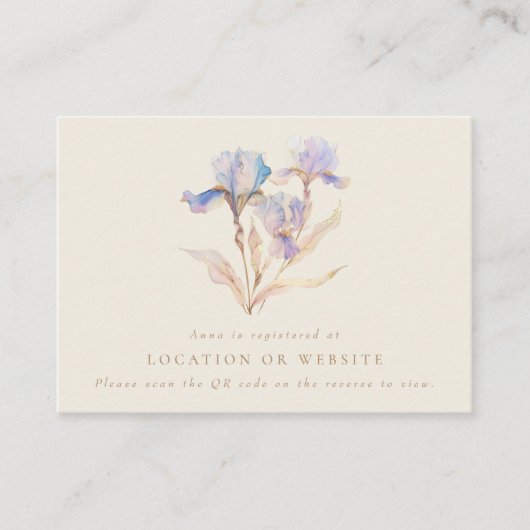 Waterverf Iris Baby shower QR Code Registry Informatiekaartje (Voorkant)