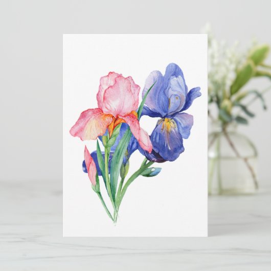 Waterverf Iris bedankje. Bedankkaart (Staand voorkant)