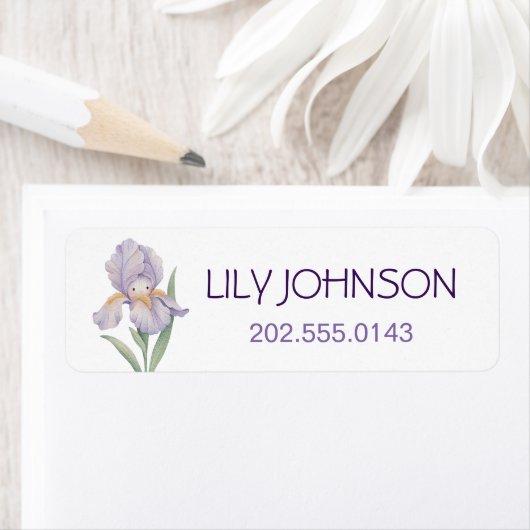 Waterverf Iris Bloemen Kinderen Aangepaste Naamlab Etiket (Insitu)