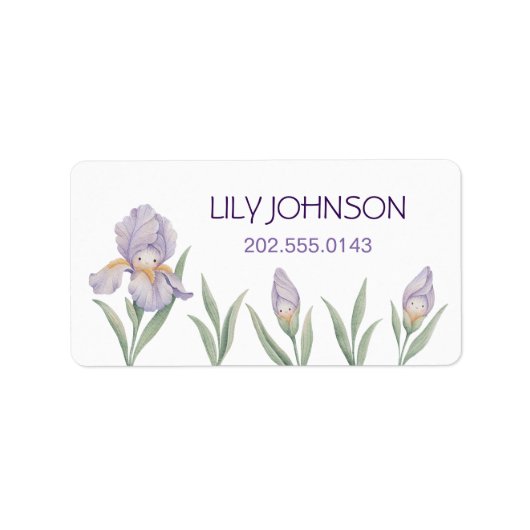 Waterverf Iris Bloemen Kinderen School Naam Labels (Voorkant)