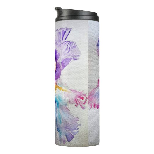 Waterverf Iris Bloemschilderkunst Paars Thermosbeker (Geroteerd rechts)