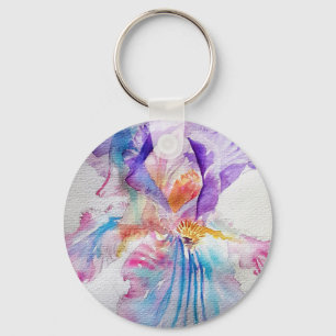 Waterverf Iris Bloemschilderkunst Sleutelhanger