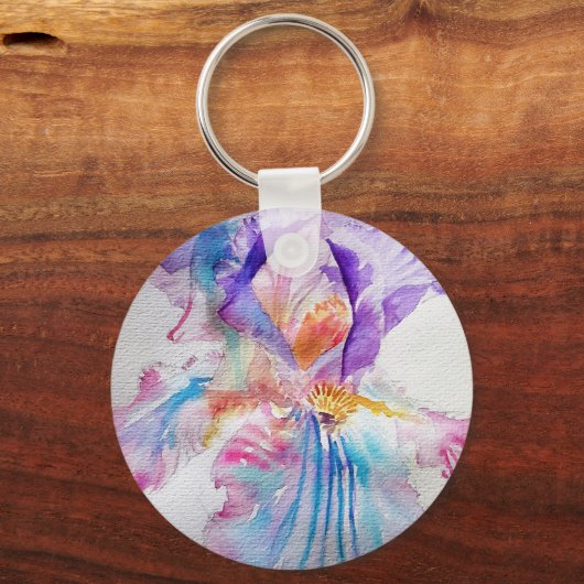 Waterverf Iris Bloemschilderkunst Sleutelhanger (Voorkant)
