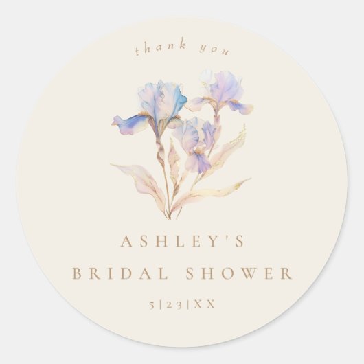 Waterverf Iris Bruidsdouche Ronde Sticker (Voorkant)