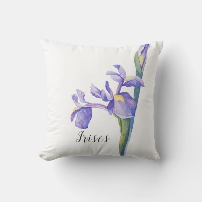 Waterverf Iris Floral Kussen (Voorkant)