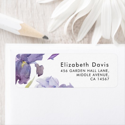 Waterverf Iris Floral Spring Garden Adres Etiket (Insitu)