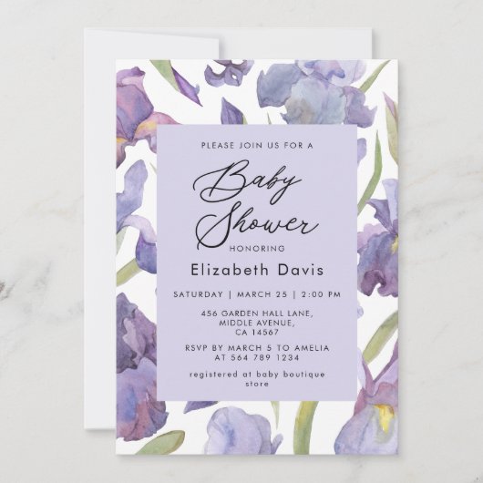 Waterverf Iris Floral Spring Garden Baby shower Kaart (Voorkant)