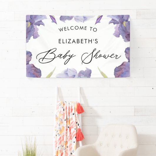 Waterverf Iris Floral Spring Garden Welcome Sign Spandoek (Insitu)