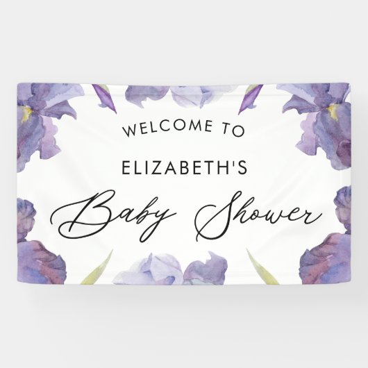 Waterverf Iris Floral Spring Garden Welcome Sign Spandoek (Horizontaal)