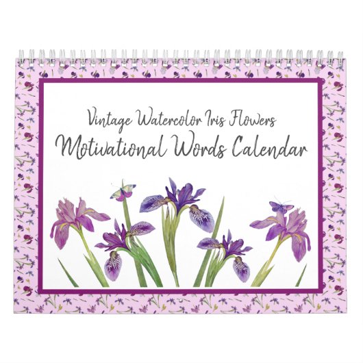 Waterverf Iris Flowers Motivatie woorden Kalender (Hoes)