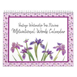  Waterverf Iris Flowers Motivatie woorden Kalender