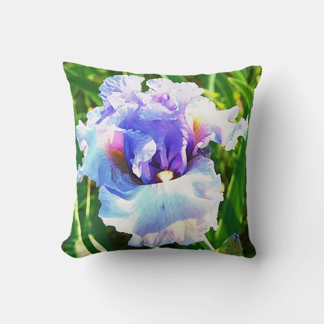 Waterverf Iris in blauw en lavender Kussen (Voorkant)