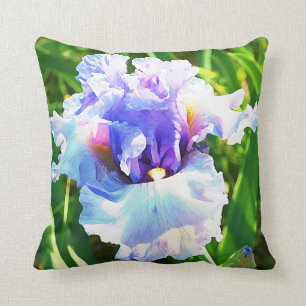 Waterverf Iris in blauw en lavender Kussen